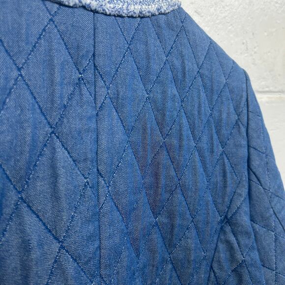 Classic Quilted Denim Jacket Talbots Blue Tweed Trim Size 12 - Picture 10 of 10